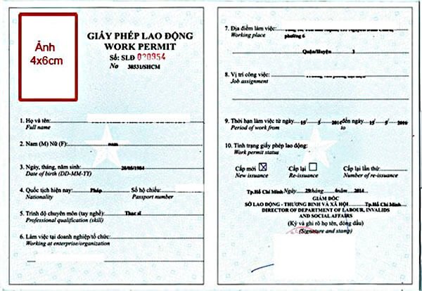 Mẫu tham khảo giấy phép lao động cho người nước ngoài. - thủ tục xin work permit cho người nước ngoài - nplaw.vn